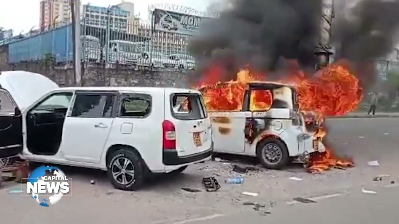 Mombasa protestors torch several vehicles after 3 injured In shooting by private gun-holder