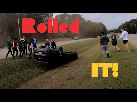 BURNOUT FAIL & CRASH MUSTANG ROLLS OVER!!  Knightdale Cars and Coffee Exits.