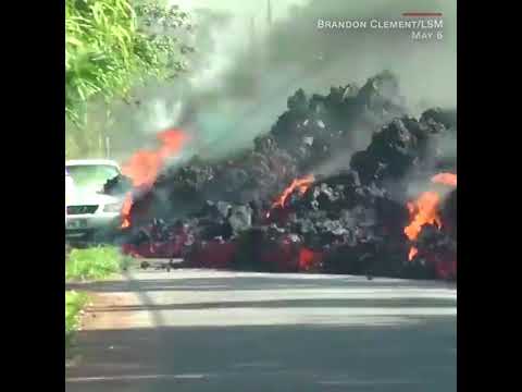 BBC News  – Giant flow of lava engulfs car, telephone pole in Hawaii