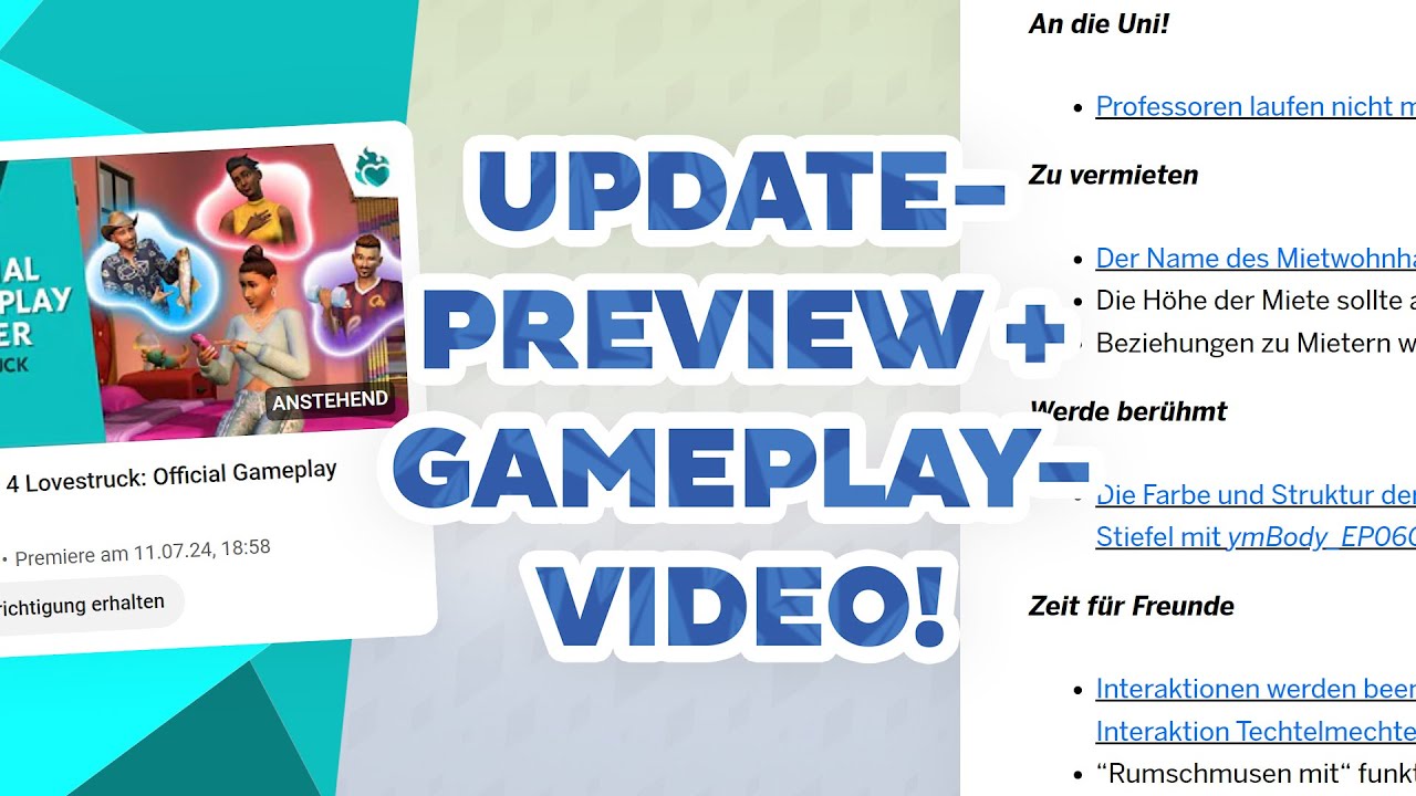 Gameplay-TRAILER + neues Sims-UPDATE – das wird BEHOBEN! | Short-News